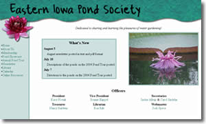 Eastern Iowa Pond Society website screen capture